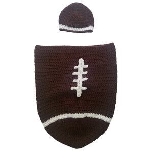 Newborn Crochet Brown & White Football Outfit/Bunting and Hat